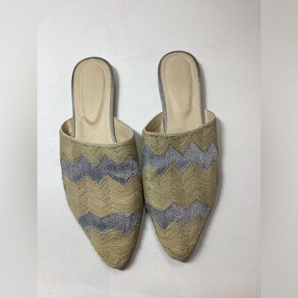 Anthropologie Embroidered Slides Yellow Cream Silver Women’s Size 9 Sandals - Picture 3 of 15
